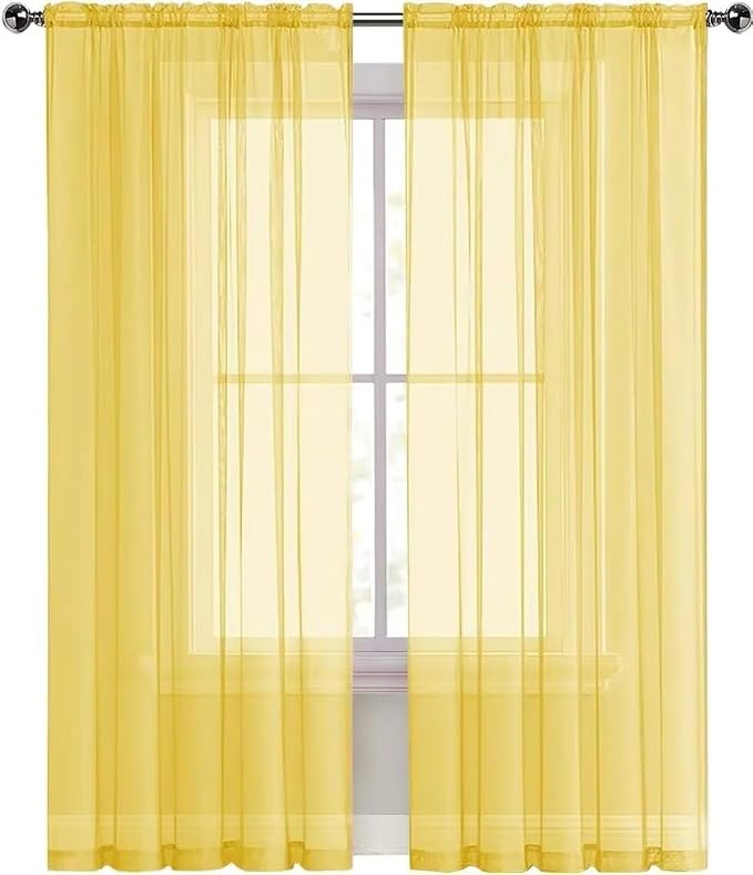 SpaceDresser Yellow Sheer Curtains 4 Panels Rod Pocket Semi-Sheer Curtain 84 - Image 4
