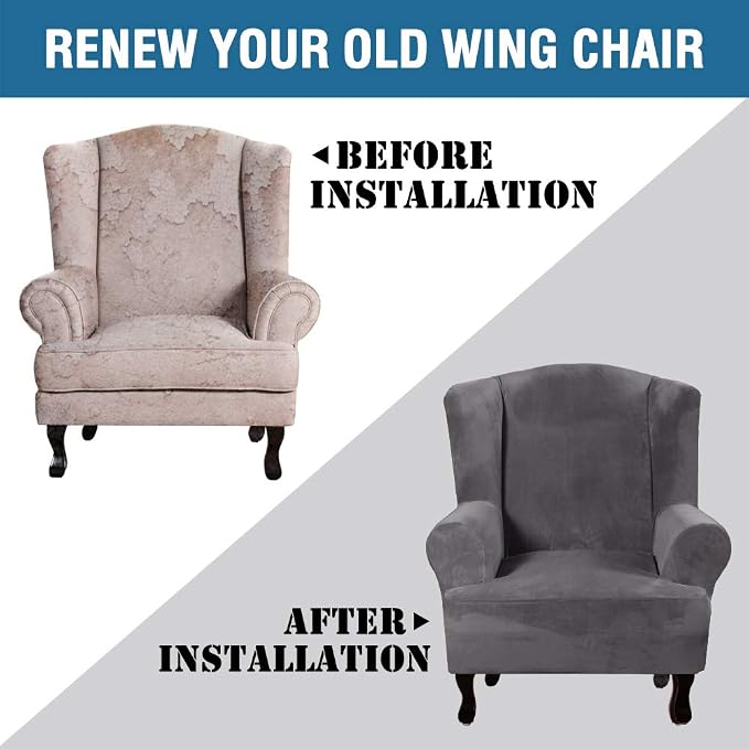 H.VERSAILTEX Wingback Chair Covers Velvet Plush Wing Chair Slipcover 1 Piece - Image 8