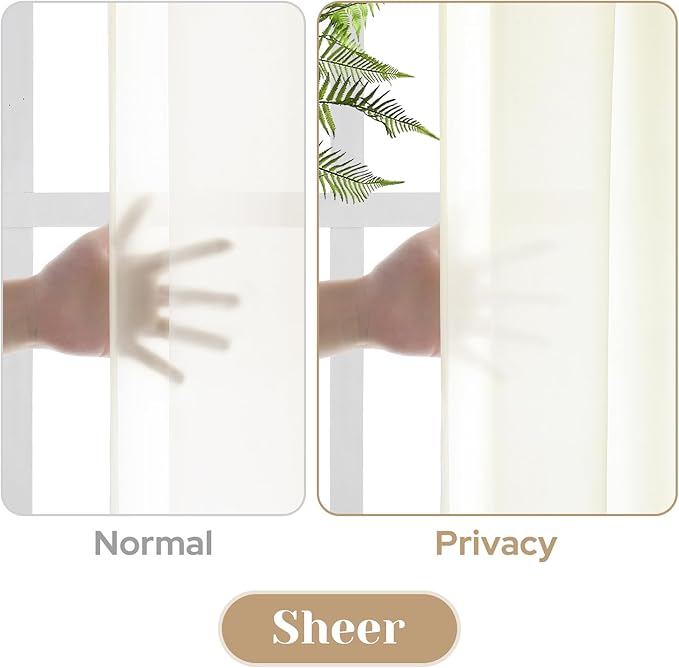 HOMEIDEAS Non-See-Through Cream Yellow Privacy Sheer Curtains, 52 X 96 Inches - Image 3