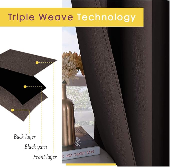 NICETOWN Blackout Window Curtains 80 inch Long, 2 Panels, 34 inch, Toffee Brown - Image 3