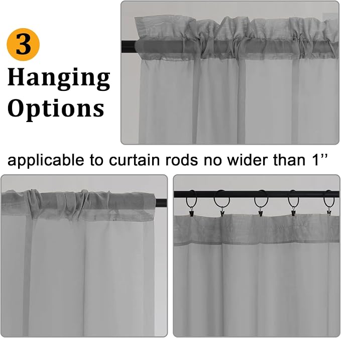 Gwine Charcoal Grey Sheer Curtains 72 Inches Long 2 Panels Set - Image 4