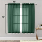 Sheer Hunter Green Curtains for Bedroom Living Room 54 Inch Length 2 Panels Set - Image 2