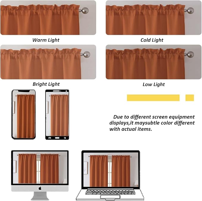 Chyhomenyc Orange Valance for Windows, Light Filtering Faux Linen Textured - Image 4