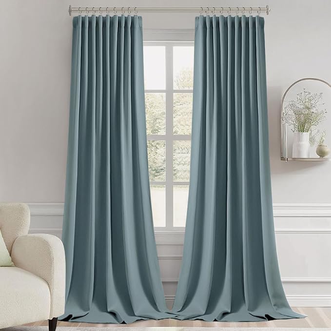 MIULEE Greyish Blue Back Tab Blackout Curtains 102 Inch Long 2 Panels Set - Image 9