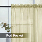 youleyar Solid Sheer Rod Pocket Curtain Voile Draperies 2 Panels White Beige - Image 3