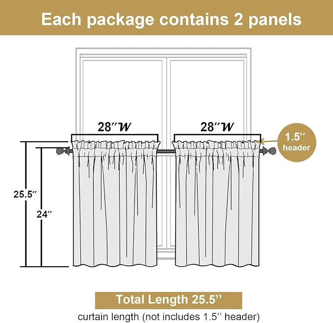 Lecloud Leia Ivory Sheer Kitchen Curtains 24 Inch Length 2 Pcs, Jacquard Leaf - Image 3