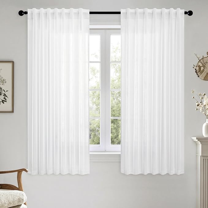 MIULEE White Linen Curtains Short 48 Inch Long 2 Panels by MIULEE