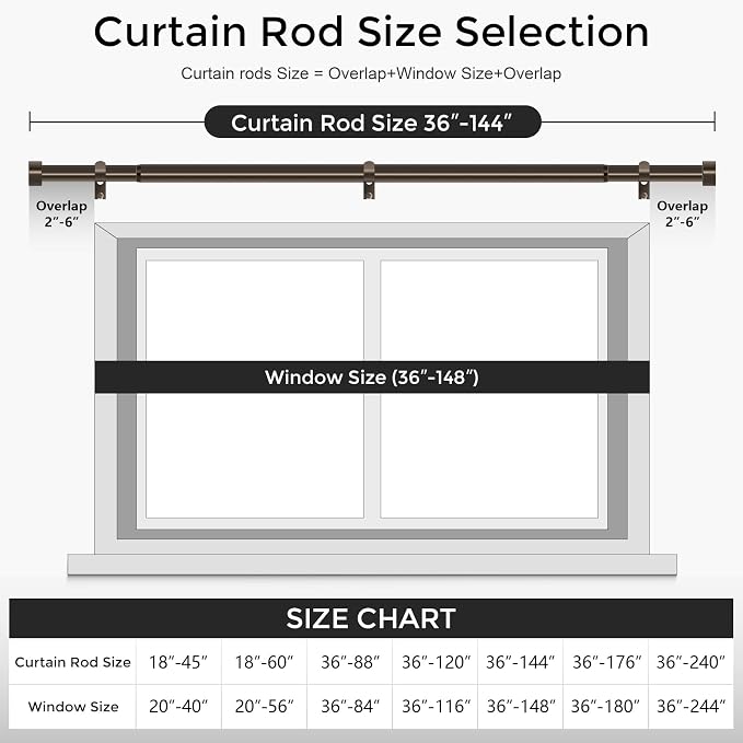 VOIIY Bronze Curtain Rods for Windows 72 to 144 Inch, Size:36-144 Inch - Image 5