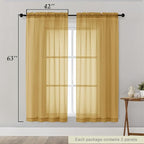 Sheer Gold Curtains for Bedroom Living Room 63 Inch Length 2 Panels, Airy Soft - Image 2