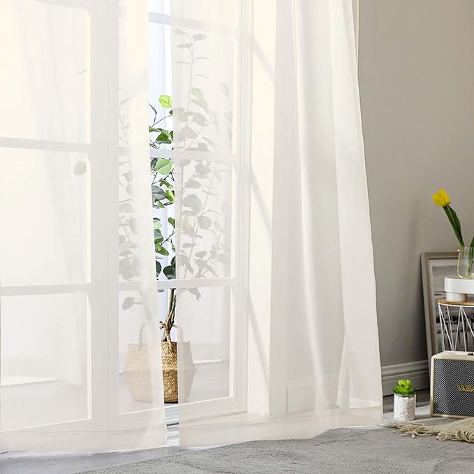 Cream Sheer Curtains for Bedroom Living Room 54 Inch Length 2 Panels Set - Image 8