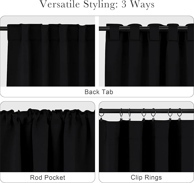 PONY DANCE Black Curtains for Windows, Bathroom Curtains Small Window Drapery - Image 5