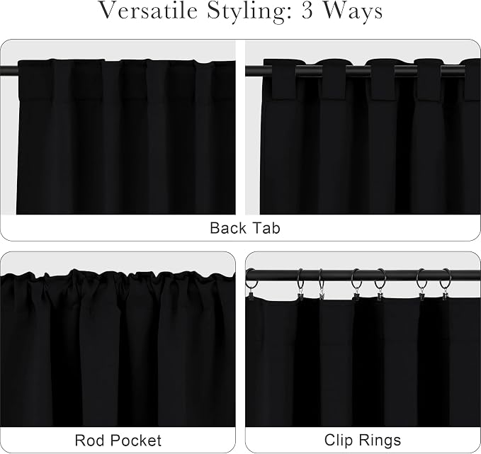 PONY DANCE Black Curtains for Windows, Bathroom Curtains Small Window Drapery - Image 5