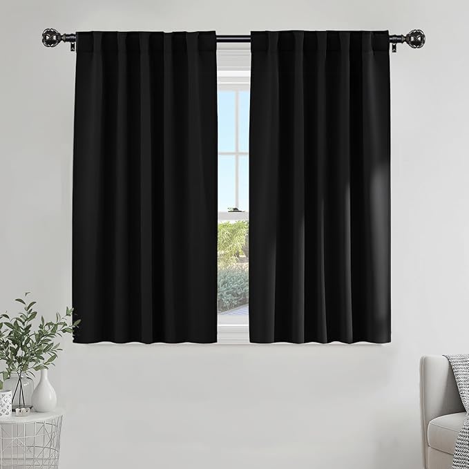 PONY DANCE Black Kitchen Blackout Curtains Over Sink, Short Half Curtains by PONYDANCE