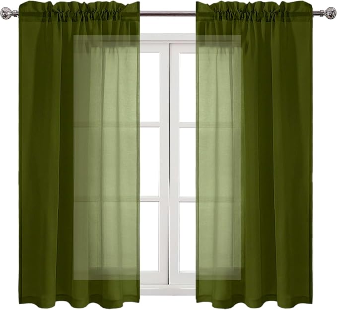 DWCN Olive Green Sheer Curtains Semi Transparent Voile Rod Pocket Curtains - Image 8