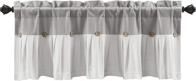 Lush Decor Linen Button Farmhouse Valance Curtians 52"W x 18"L Gray & Off White - Image 7