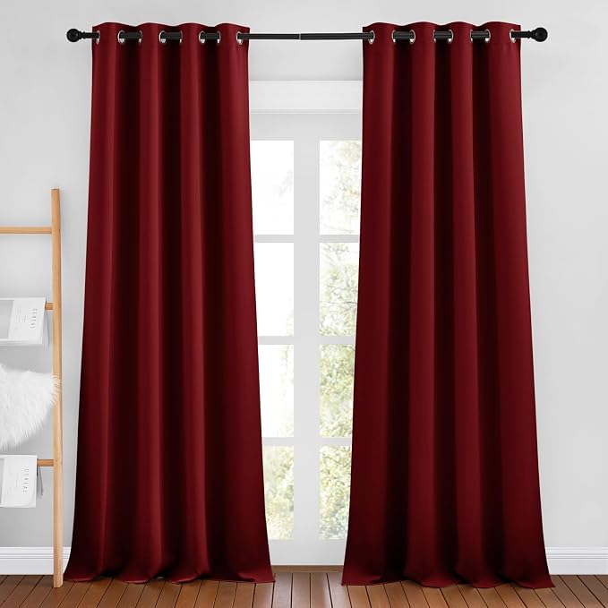 NICETOWN Burgundy Red Curtains 96 inches Long, Grommet Thermal Insulated by NICETOWN