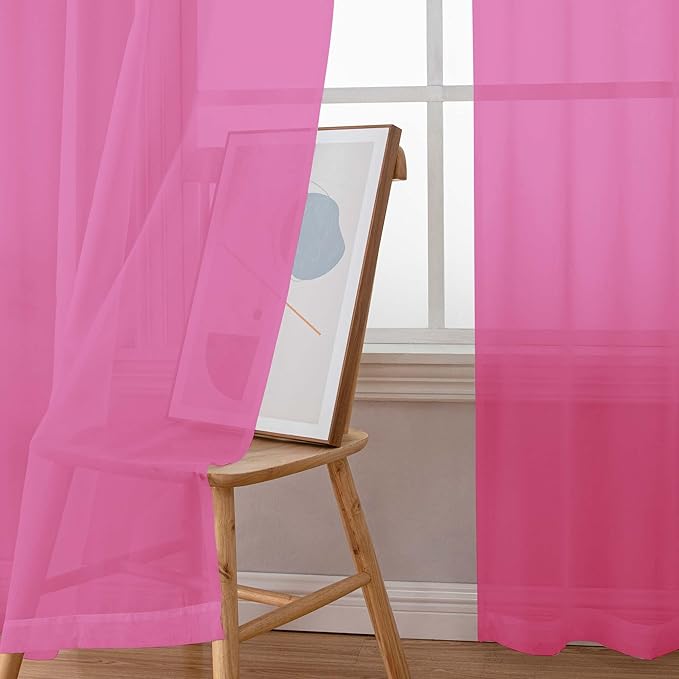 Simplebrand Hot Pink Sheer Curtains 84 Inches Long, Light Filtering Rod Pocket - Image 5