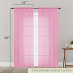 Pink Sheer Curtains 84 Inches Long 2 Panels, Soft Airy Light Filtering Curtains - Image 2