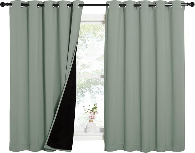 NICETOWN Greyish Green 100% Blackout Lined Curtains, 2 Thick Layers Completely by NICETOWN