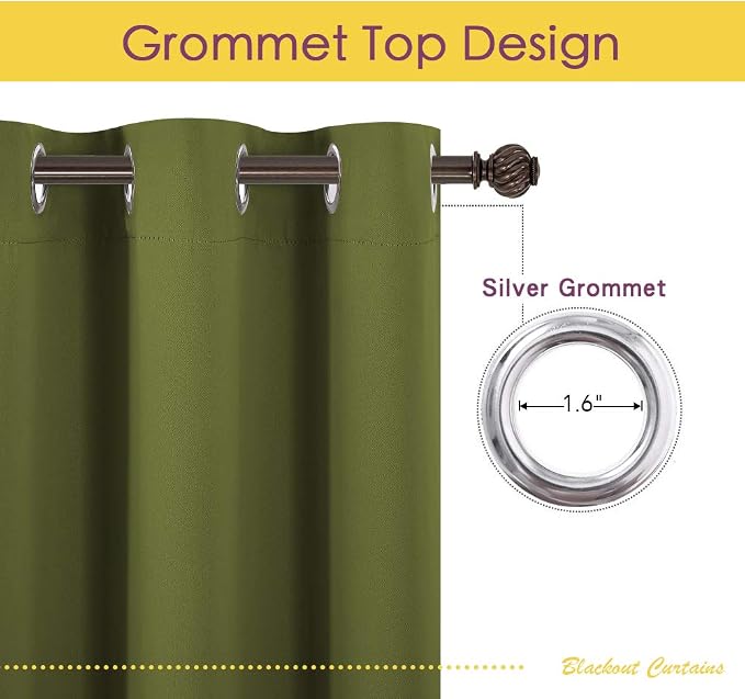 NICETOWN Blackout Window Curtains 80 inch Long, 2 Panels, 34 inch, Olive Green - Image 2