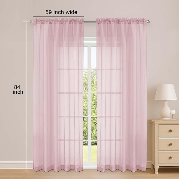 OWENIE Sheer Curtains 84 Inches Long 2 Panels Set, Sheer Blush Curtains - Image 2