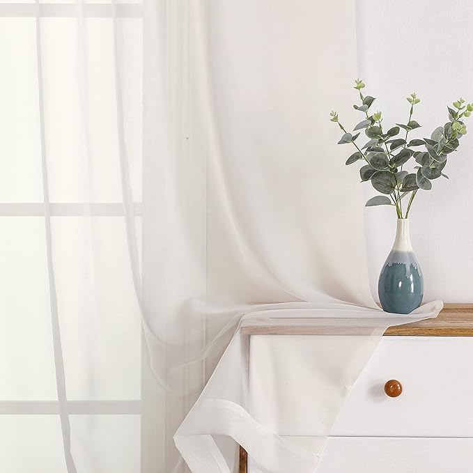 OWENIE Sheer Curtains Ivory 144 inch Extra Long, Elegant and Airy Drapes by OWENIE