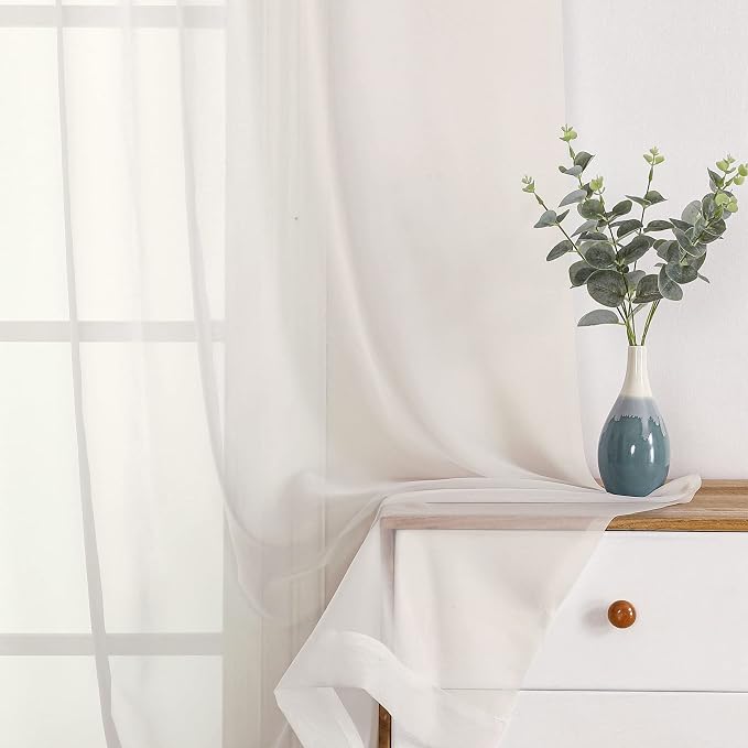OWENIE Sheer Curtains 108" inches Long, 2 Panels Sheer Curtain Set, Rod Pocket by OWENIE