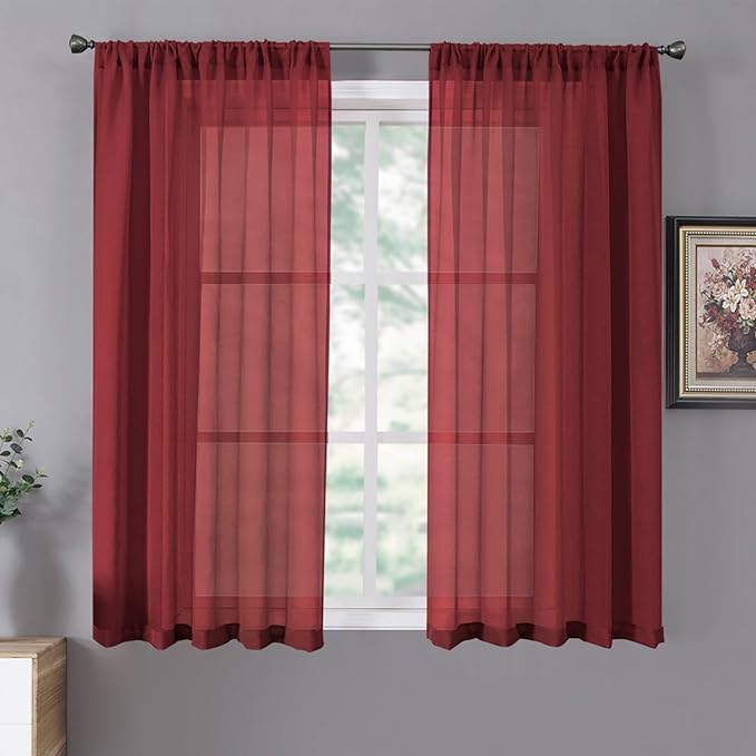 Tollpiz Short Sheer Curtains Linen Textured Living Room Curtain Sheers Light by Tollpiz