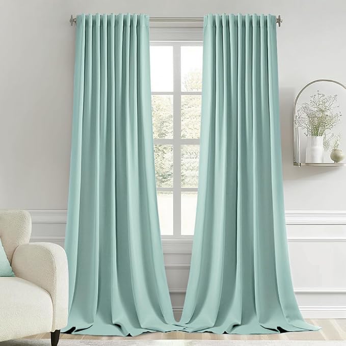 MIULEE Aqua Back Tab Blackout Curtains 120 Inch Long 2 Panels Set by MIULEE