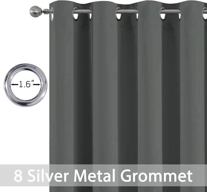 Yakamok Blackout Gray Curtains for Patio Sliding Door, Thermal Insulated - Image 2
