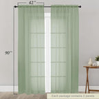 Sage Green Sheer Curtains for Bedroom Living Room 90 Inches Long 2 Panels Set - Image 2
