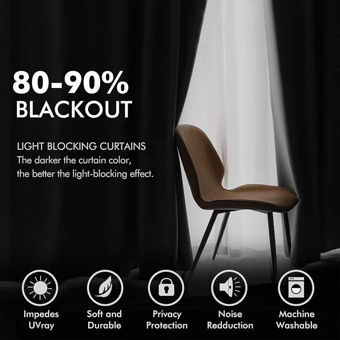MIULEE Black Out Velvet Curtains 96 Inch Length Halloween Room Darkening Long - Image 4