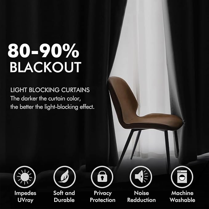 MIULEE Black Velvet Curtains 90 Inches Long Halloween Room Darkening Thermal - Image 4