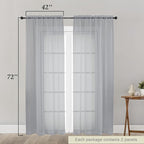 Light Grey Sheer Curtain for Bedroom Living Room 72 Inches Long 2 Panels Set - Image 2