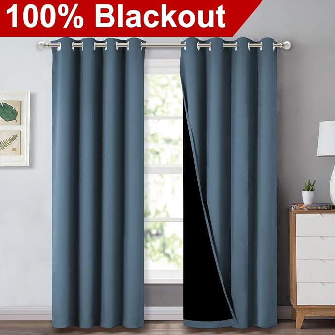 NICETOWN 100% Blackout Curtains 84 inches Long, Smoky Blue, 52 inches Wide - Image 2