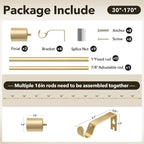 Extra Long Curtain Rods for Windows 32 to 170 Inch, 1 Inch Gold Curtain Rods - Image 7