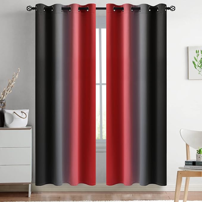 Yakamok Blackout Ombre Black and Red Curtains - Image 2
