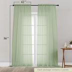 Light Green Sheer Curtains for Bedroom Living Room 96 Inches Long 2 Panels - Image 2