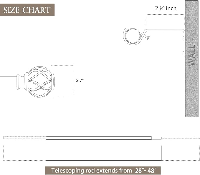 KAMANINA 1 Inch Curtain Rod Telescoping Single Drapery Rod 28 to 48 Inches - Image 9