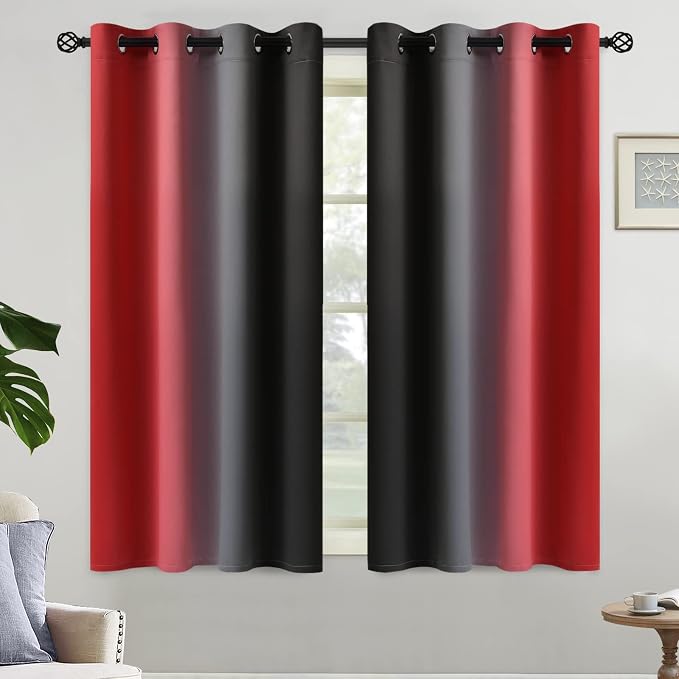 Yakamok Red and Black Blackout Curtains, Ombre Room Darkening Window Curtains by Yakamok