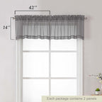 Grey Valances for Windows, Sheer Curtains 14 Inch Length 2 Pack Kitchen Curtain - Image 2