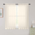 Cream Sheer Curtains for Bedroom Living Room 54 Inch Length 2 Panels Set by WelvetBLK