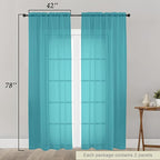 Turquoise Sheer Curtain for Bedroom Living Room 78 Inches Long 2 Panels Set - Image 2