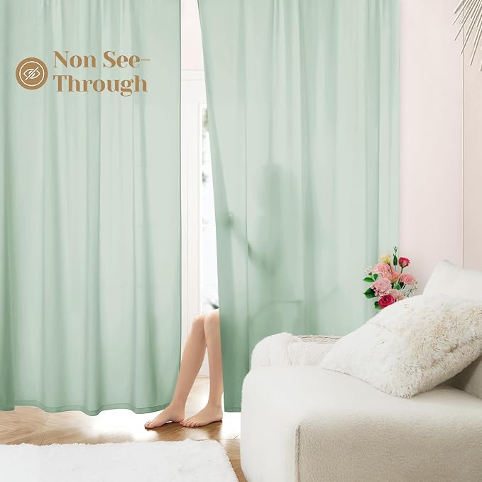 HOMEIDEAS Non-See-Through Sage Green Privacy Sheer Curtains, 52 X 45 Inches by HOMEIDEAS