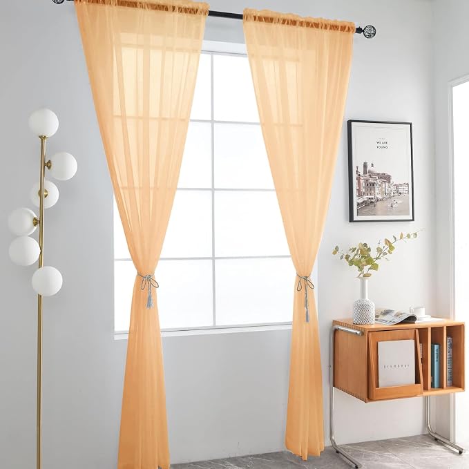 SpaceDresser Beige Sheer Curtains 4 Panels Rod Pocket Semi-Sheer Curtain 90 - Image 3
