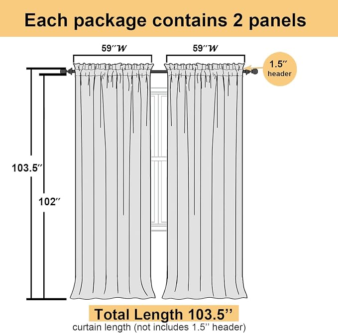 Lecloud Ivory Sheer Curtains 102 Inches Long 2 Pcs, Rod Pockets Light Filtering - Image 2