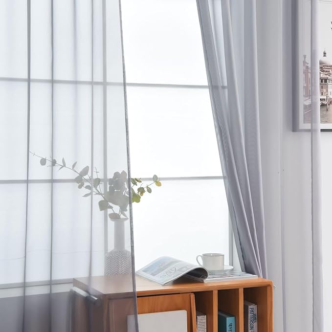 SpaceDresser Grey Sheer Curtains 4 Panels Rod Pocket Semi-Sheer Curtain 54 - Image 4