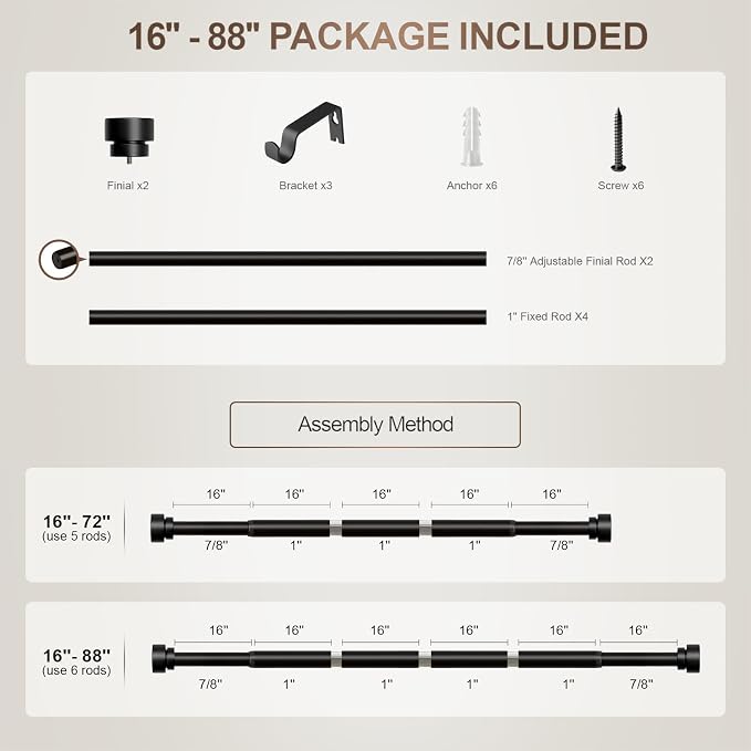 Lootkell Black Curtain Rods for Windows 48 to 84 Inches Adjustable Heavy Duty - Image 9