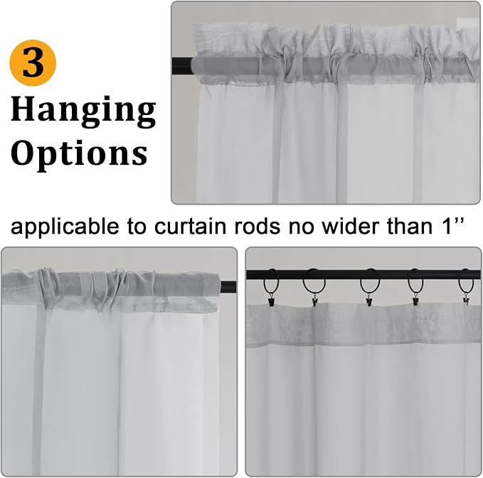 Gwine Light Grey Sheer Curtains 84 Inches Long 2 Panels Set - Image 4