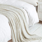BOURINA Beige Throw Blanket 60x80 Inches Throw Textured Solid Soft Sofa Throw - Image 6